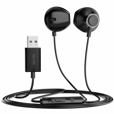 DELTON 10E USB A Wired Computer Headset w/ Microphone, 8ft Long Cord Wired Earbuds DWH10E